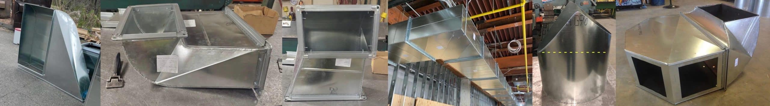 Collage of custom sheetmetal fittings fabricated in the ASM shop